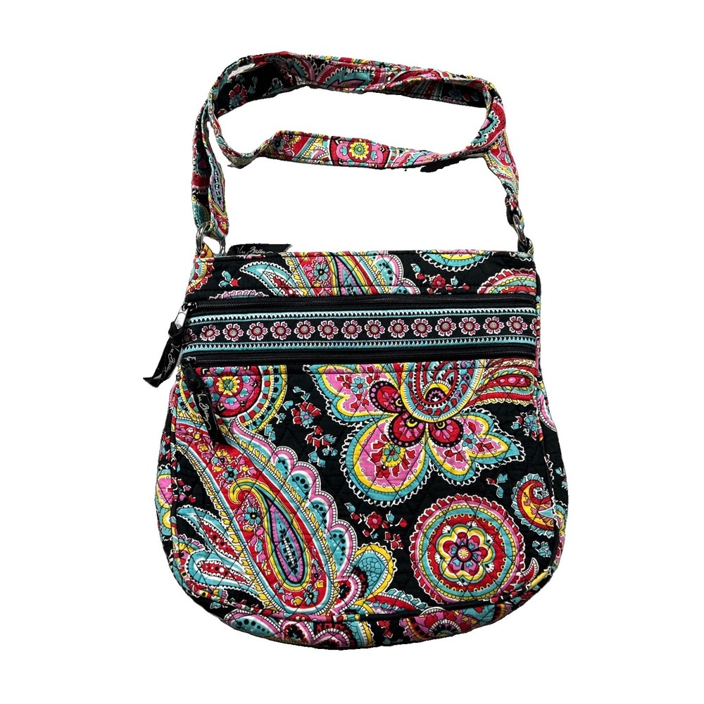 Vera Bradley Paisley Black Multicolor Quilted Cotton Crossbody Bag Adjustable